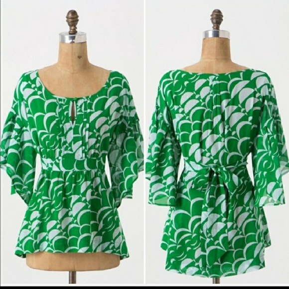 Anthropologie Tops - Maeve Anthropologie Green Lilliput Tie Waist Top